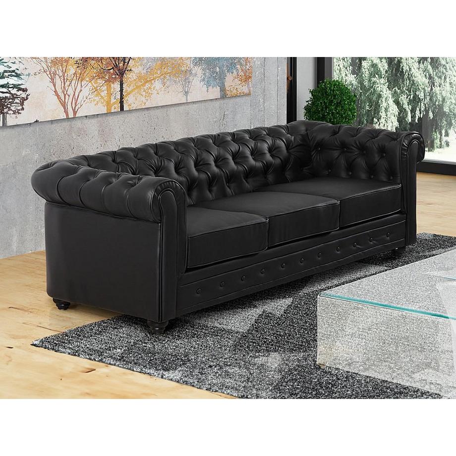 Vente-unique Divano CHESTERFIELD 3 posti in similpelle Nero  