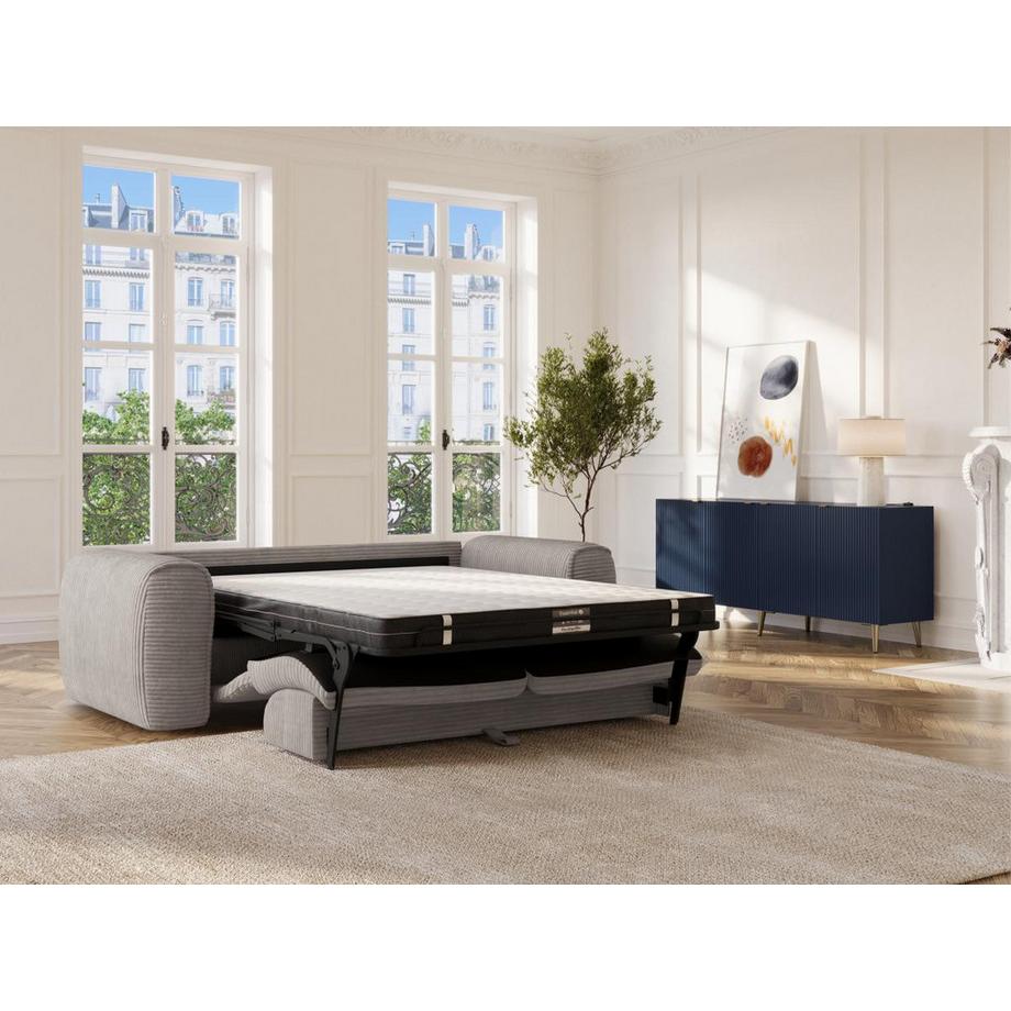 Vente-unique Sofa 3-Sitzer mit Matratze - Cord - Hellgrau - POGNIA  