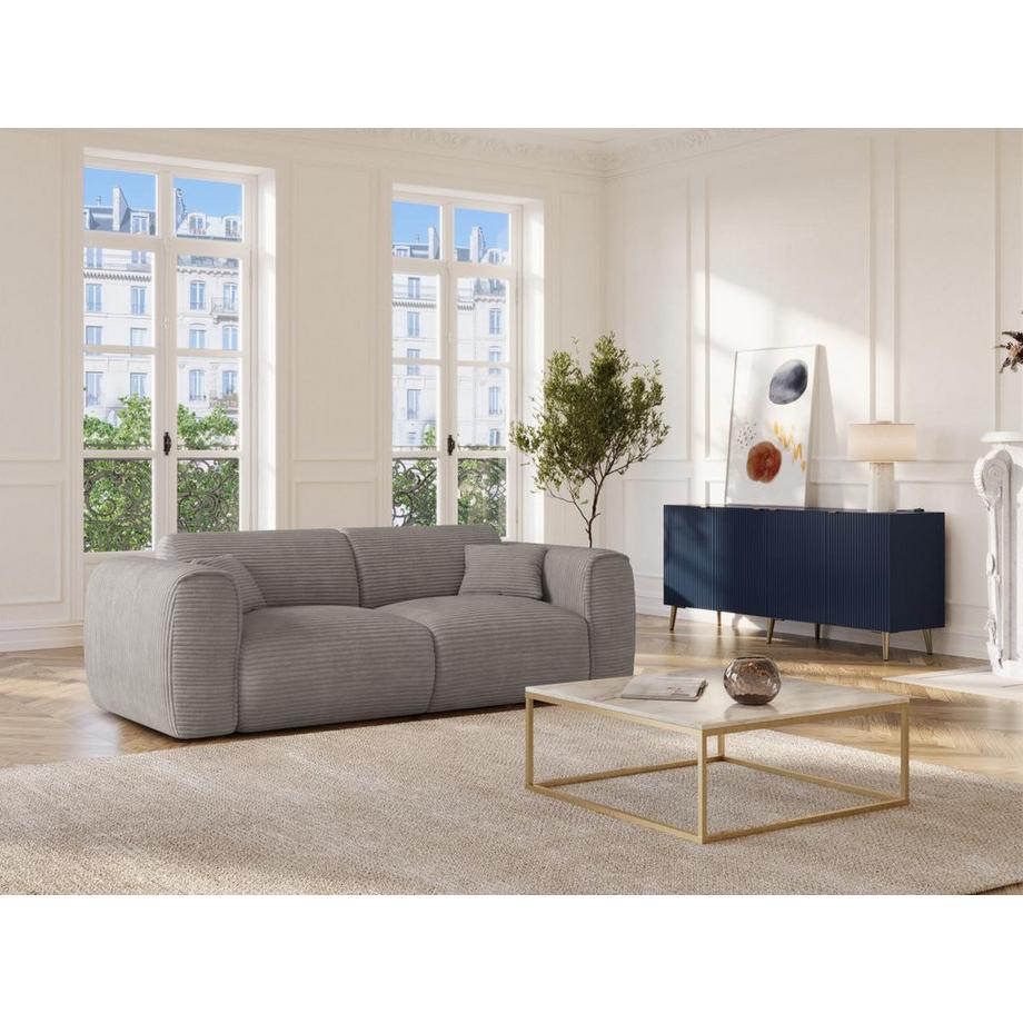 Vente-unique Sofa 3-Sitzer mit Matratze - Cord - Hellgrau - POGNIA  