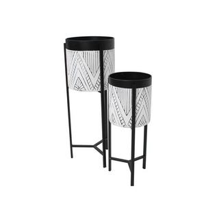 Vente-unique Portavaso su piedistallo D. 20 x H. 53 cm e D. 25 x H. 69 cm in Metallo Nero e Bianco - Lotto di 2 - CAPOLI  