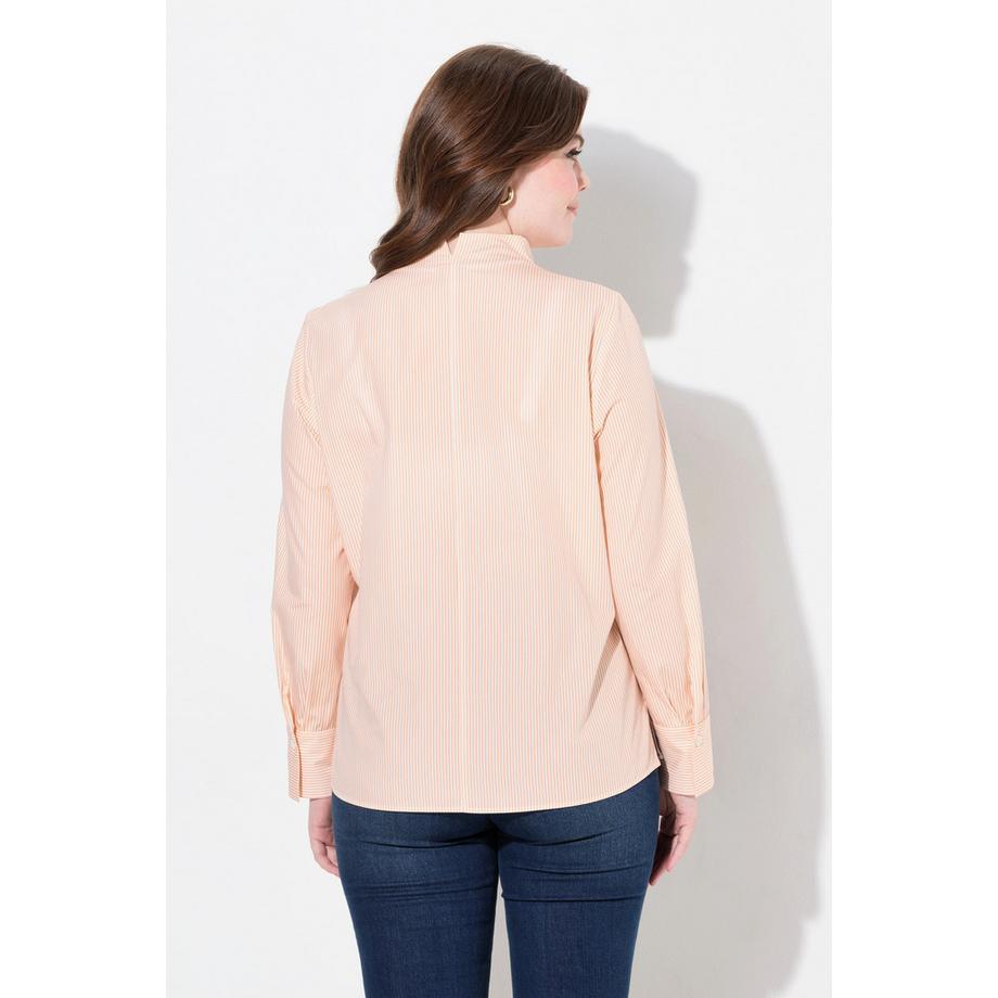 Ulla Popken Gestreifte Kelchkragen Langarm Bluse  