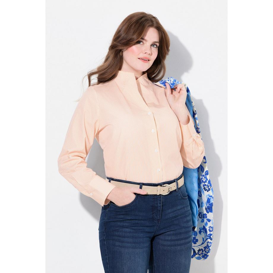 Ulla Popken Gestreifte Kelchkragen Langarm Bluse  