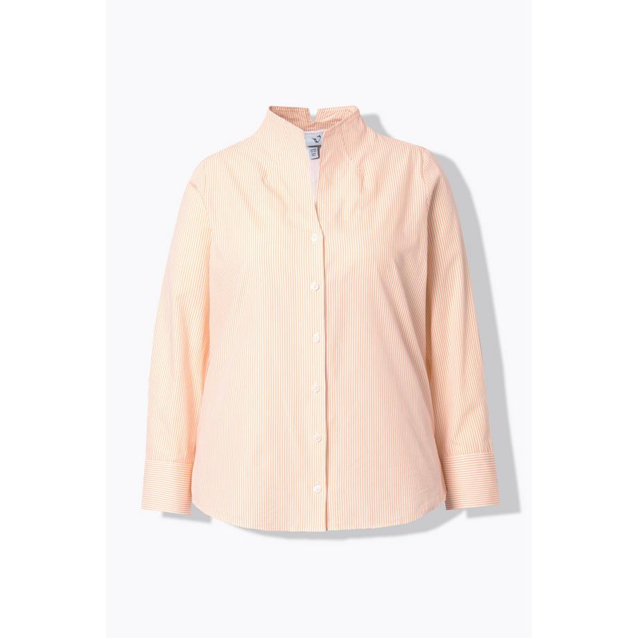 Ulla Popken Gestreifte Kelchkragen Langarm Bluse  