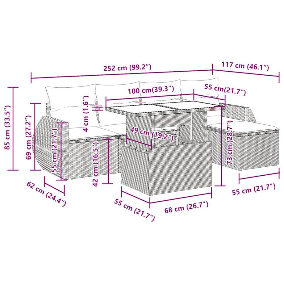 VidaXL Ensemble de canapés de jardin rotin synthétique  