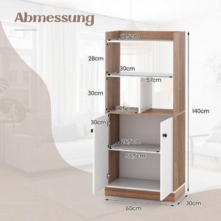 B2X Bücherregal mit Doppeltürschrank 3-stöckiges Standregal mit Offenen Fächern 60 x 30 x 140 cm  