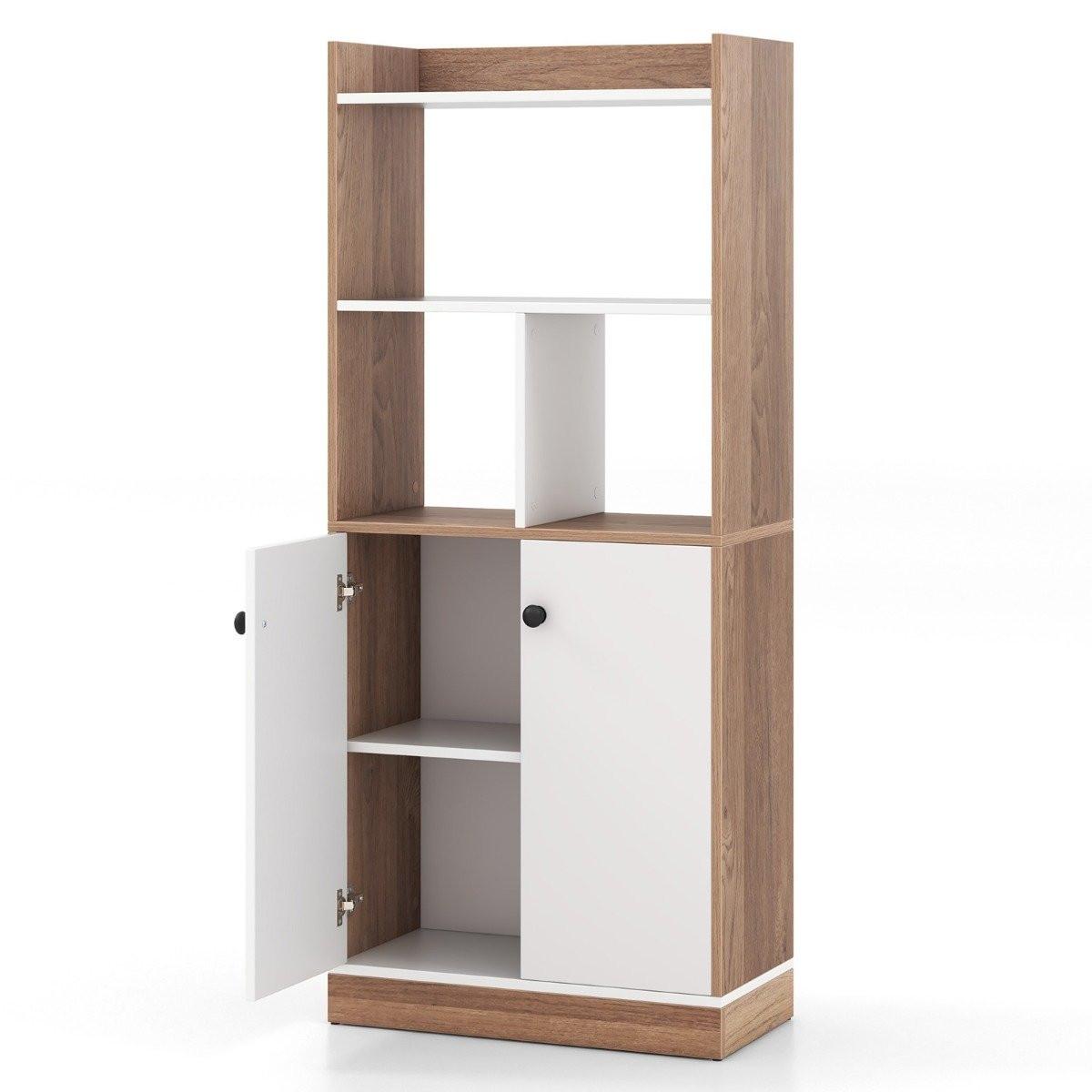 B2X Bücherregal mit Doppeltürschrank 3-stöckiges Standregal mit Offenen Fächern 60 x 30 x 140 cm  