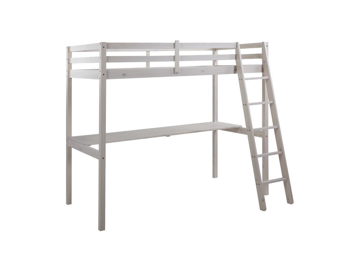 Vente-unique Lit mezzanine GEDEON II Avec bureau Pin massif hi + matelas  