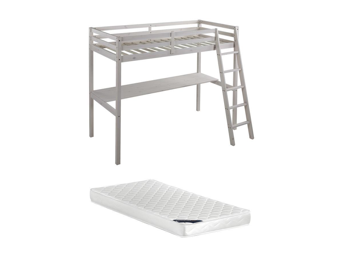 Vente-unique Lit mezzanine GEDEON II Avec bureau Pin massif hi + matelas  