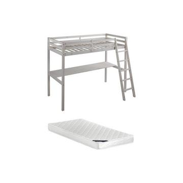 Lit mezzanine GEDEON II Avec bureau Pin massif hi + matelas