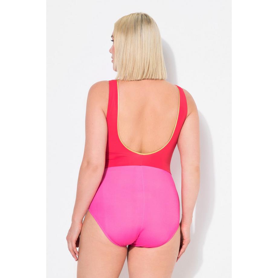 Ulla Popken Maillot de bain bicolore décolleté en V bordure brillante  