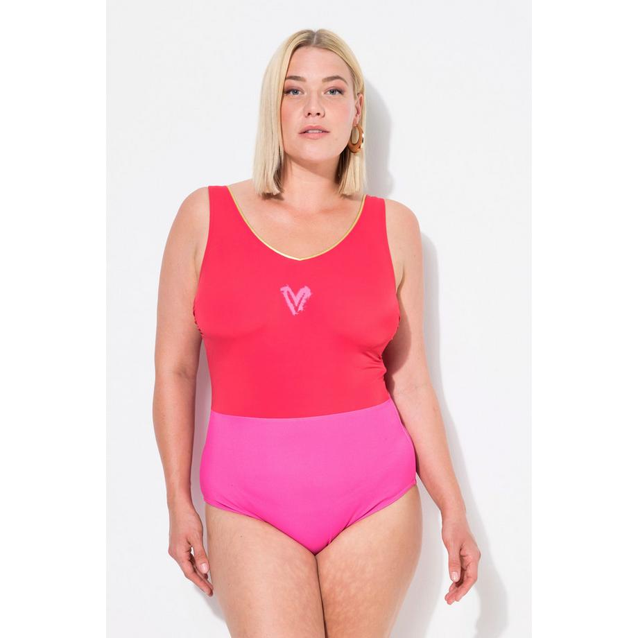Ulla Popken Maillot de bain bicolore décolleté en V bordure brillante  