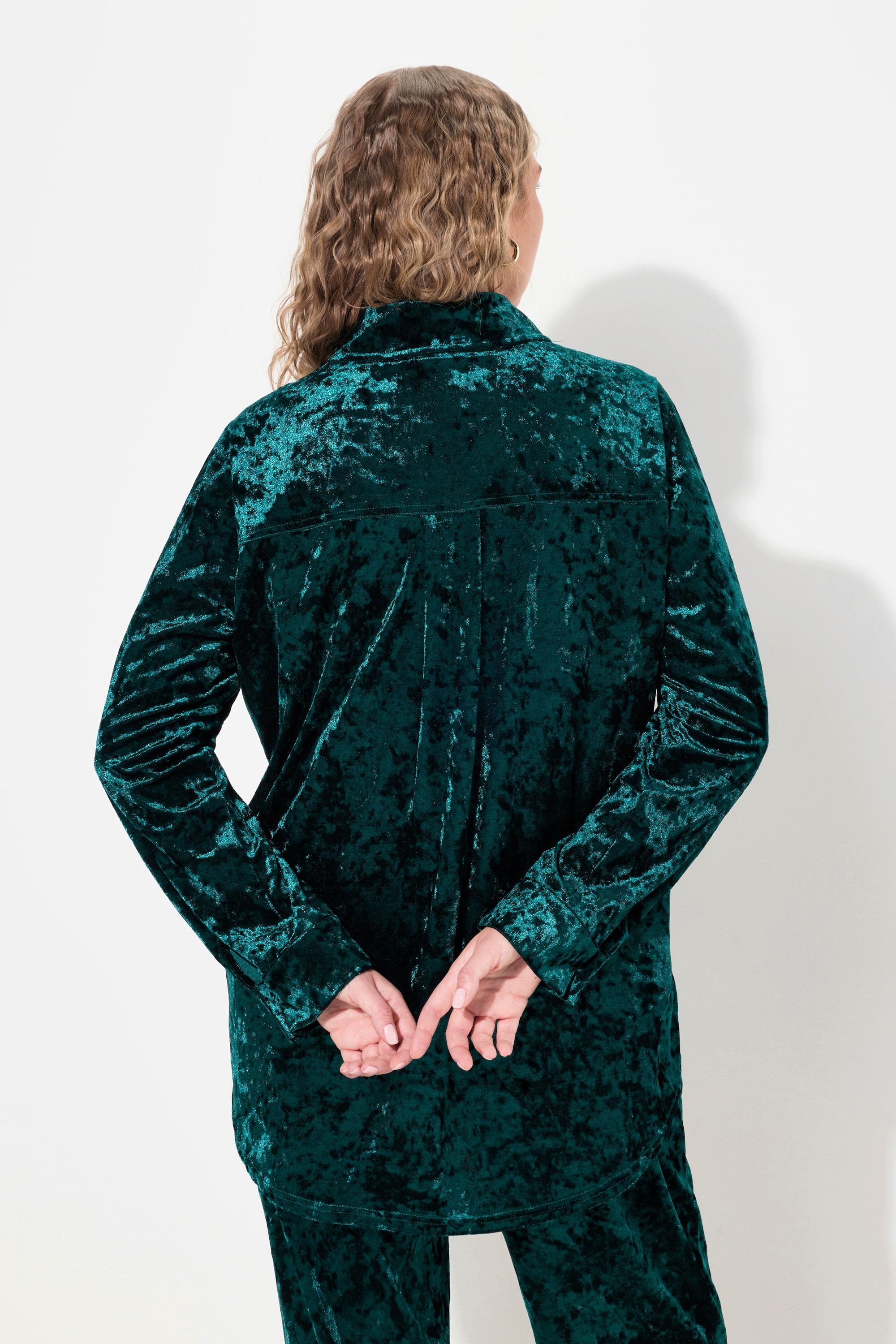 Ulla Popken Chemisier en velours coupe évasée manches longues  