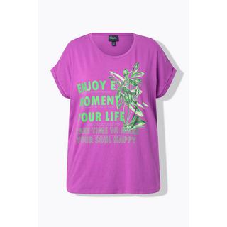 Ulla Popken  T-shirt dal taglio oversize con stampa, scollo a girocollo e mezze maniche 