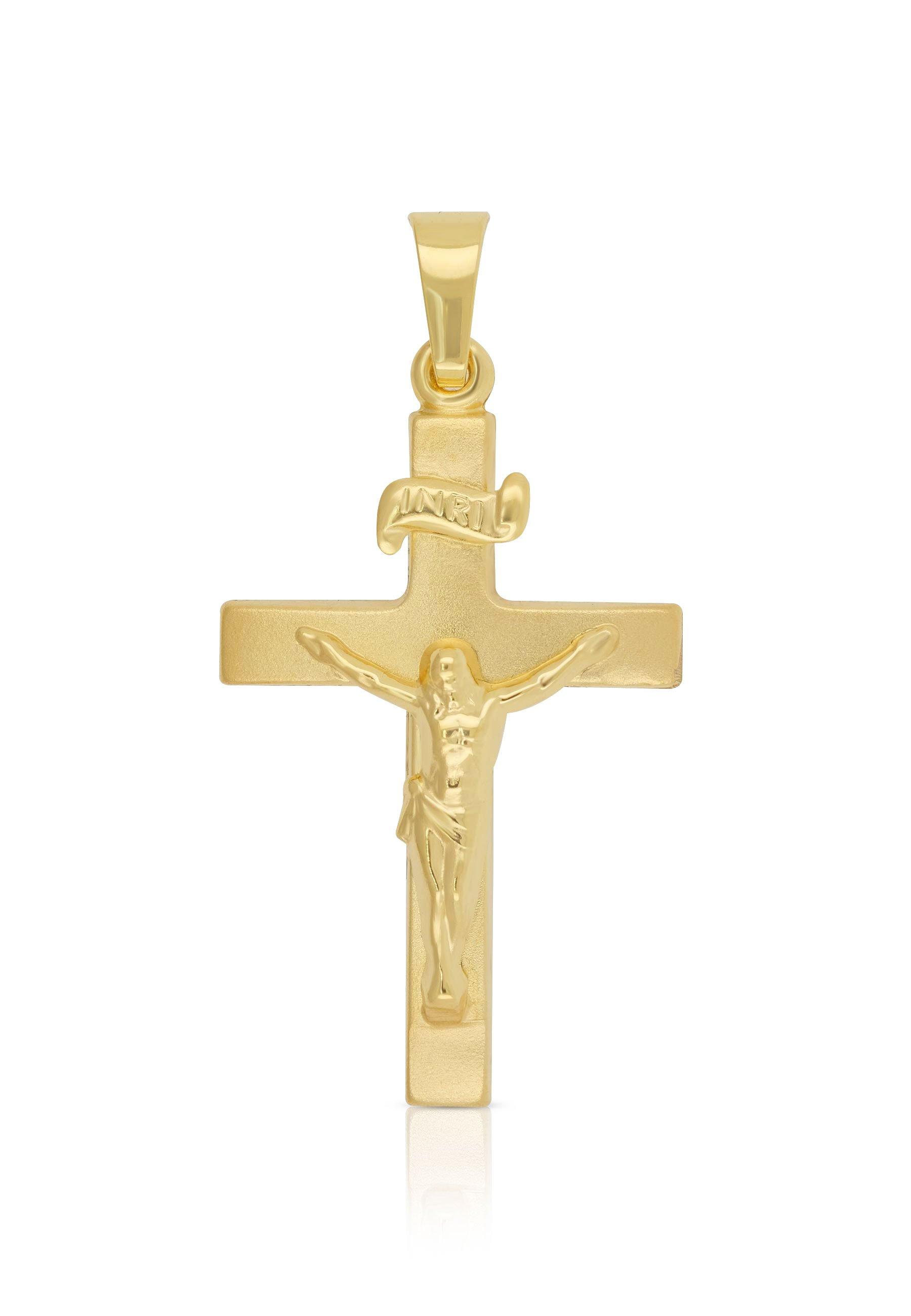 MUAU Schmuck  Pendentif croix or jaune 750 Christ 32x16mm 