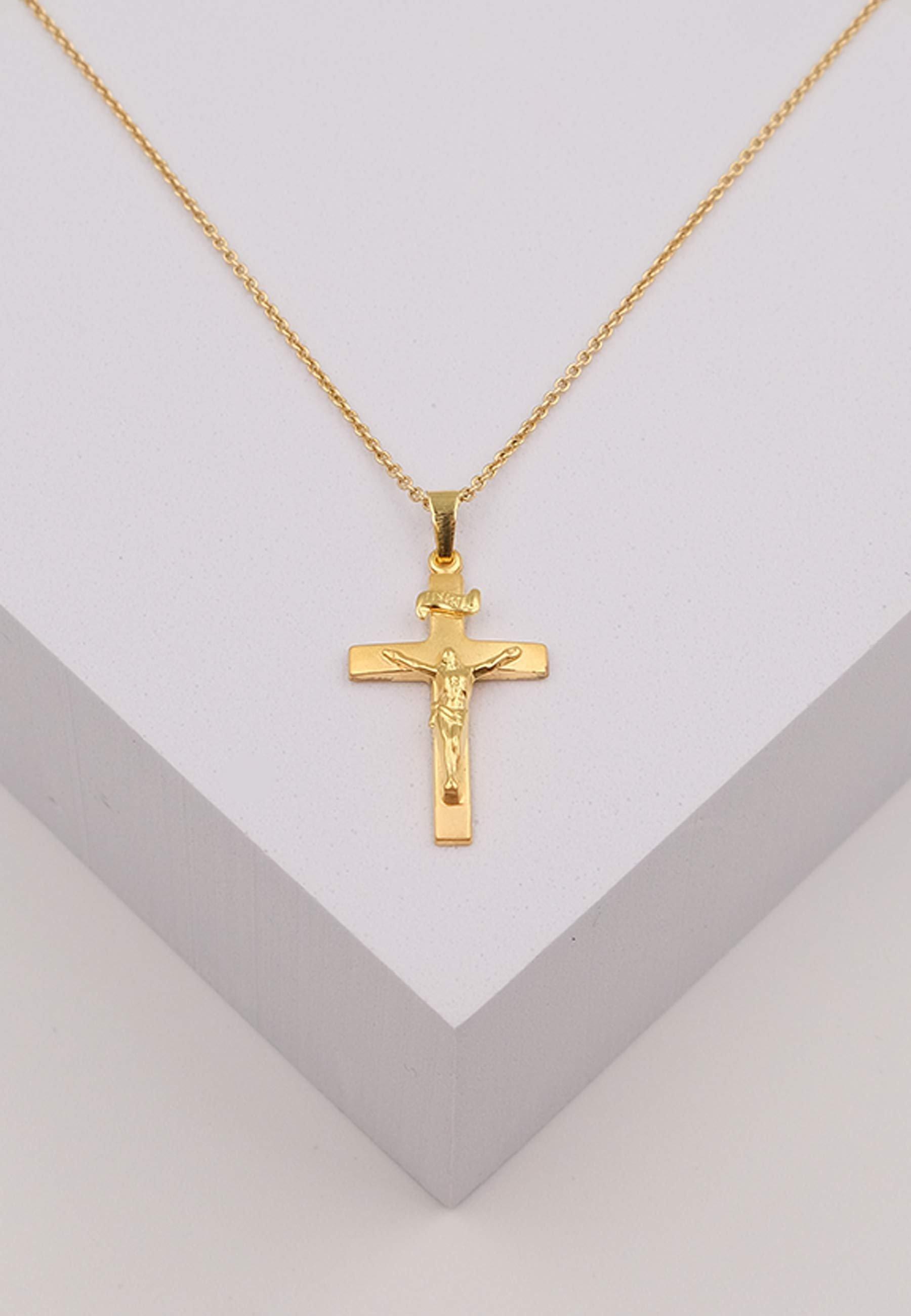 MUAU Schmuck  Anhänger Kreuz Gelbgold 750 Christus 32x16mm 