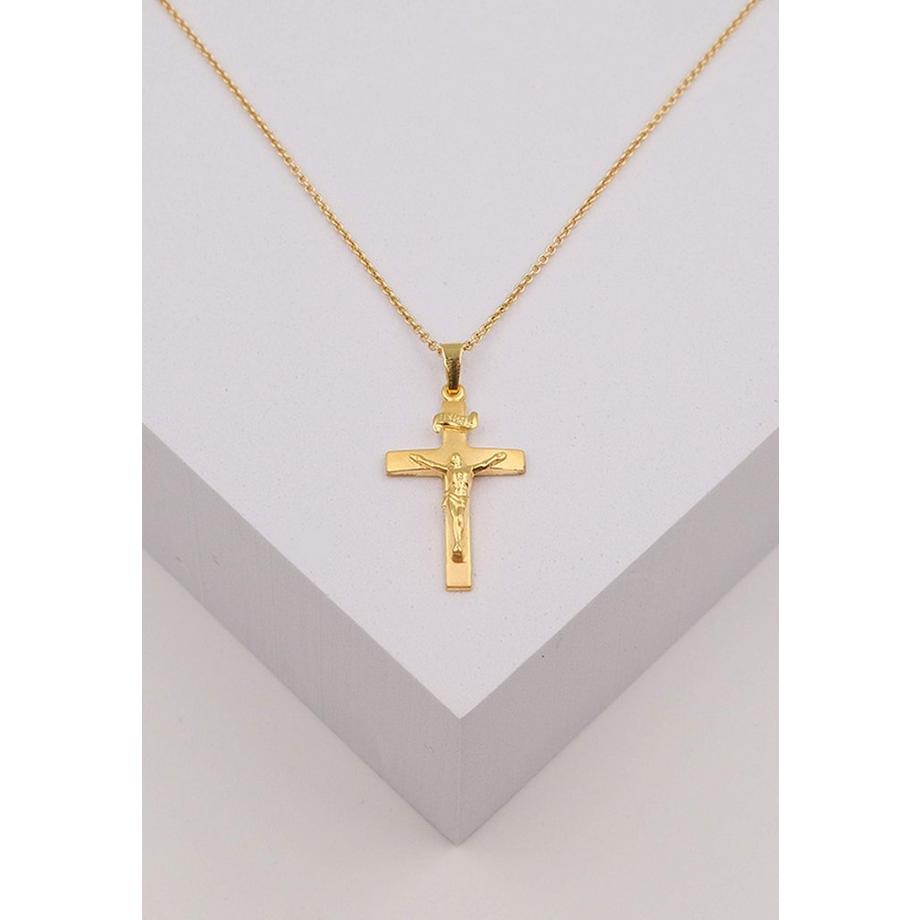 MUAU Schmuck  Pendentif croix or jaune 750 Christ 32x16mm 