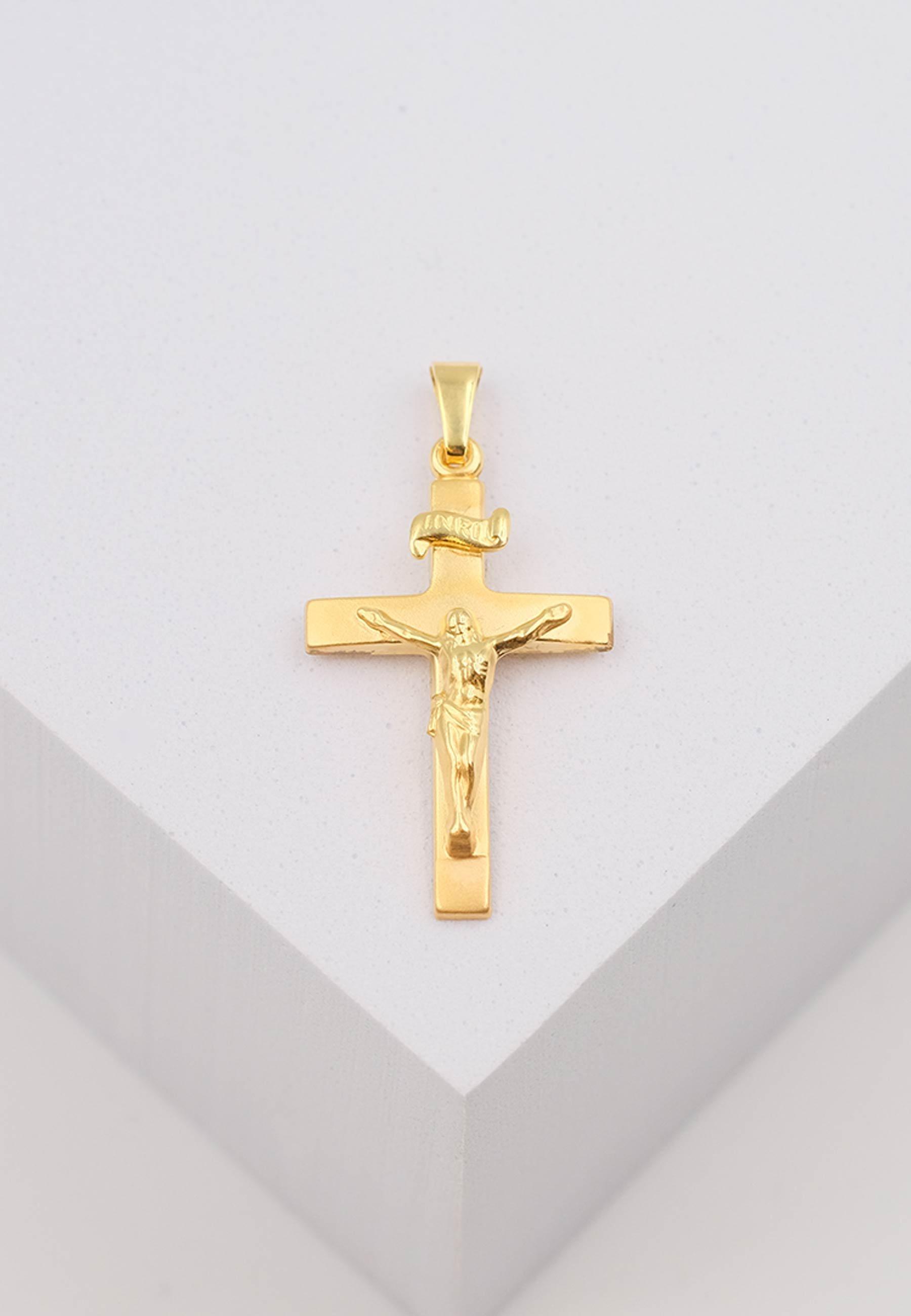 MUAU Schmuck  Pendentif croix or jaune 750 Christ 32x16mm 