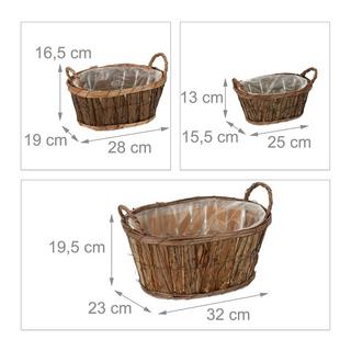 B2X Pot de fleur ovale en bois - lot de 3  