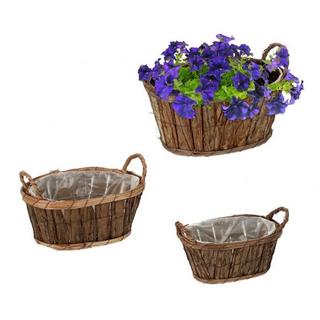 B2X Pot de fleur ovale en bois - lot de 3  