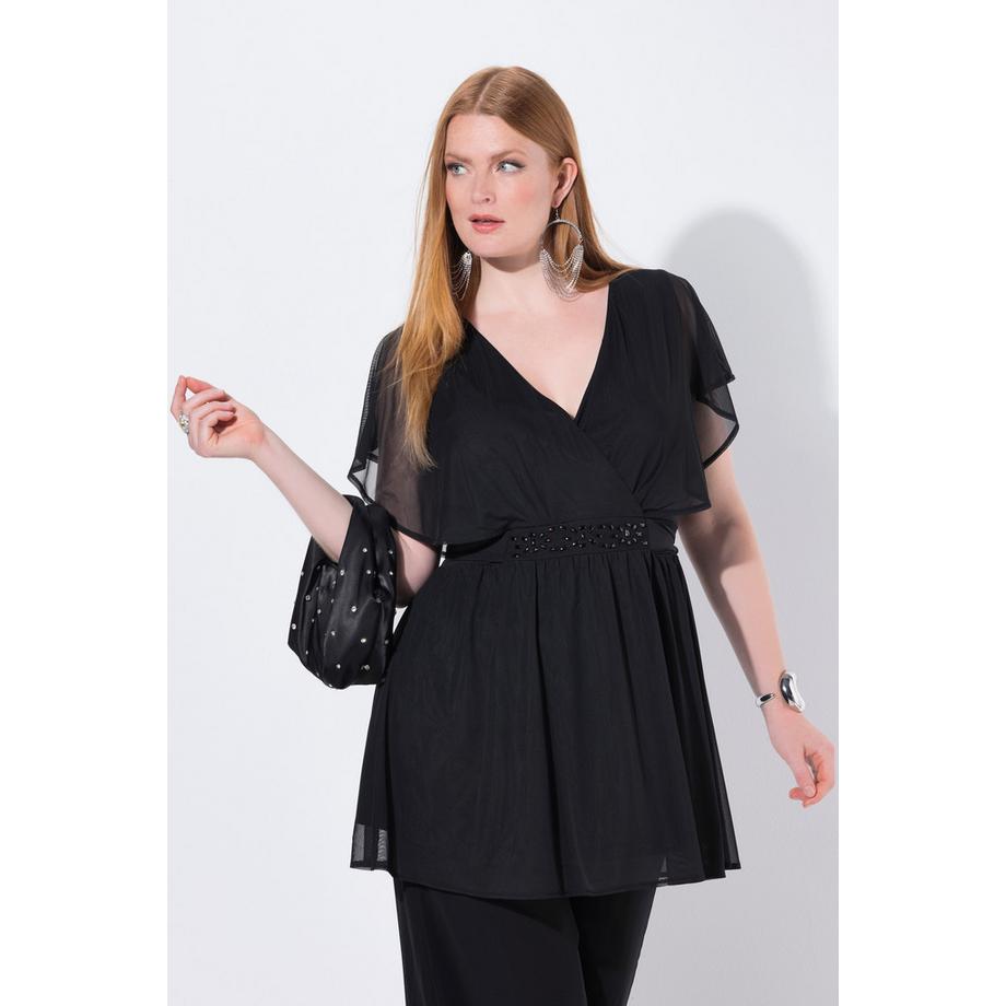 Ulla Popken Tunika Chiffon Überwurf Flügel Halbarm  