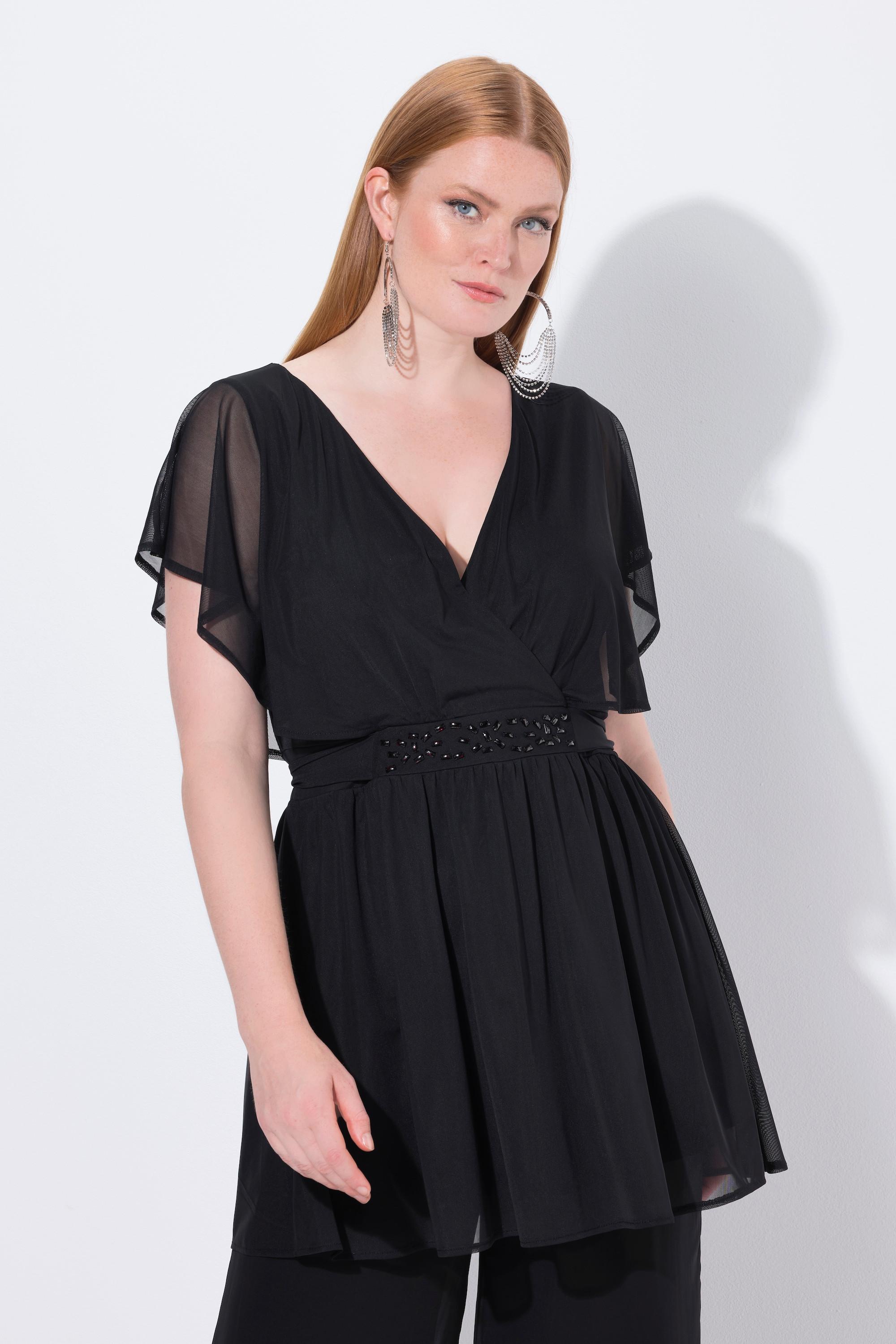 Ulla Popken Tunica Mantella Chiffon Mezze Maniche Aletta  