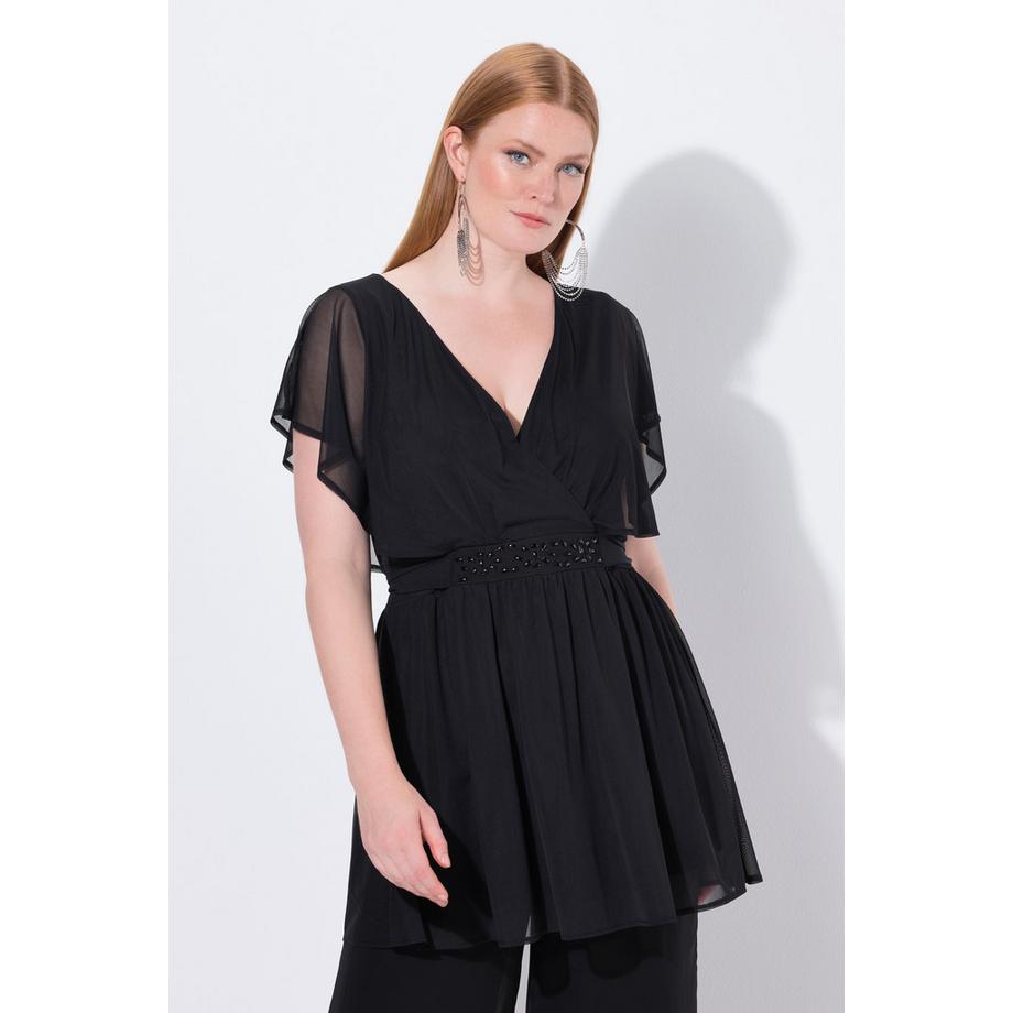 Ulla Popken Tunika Chiffon Überwurf Flügel Halbarm  