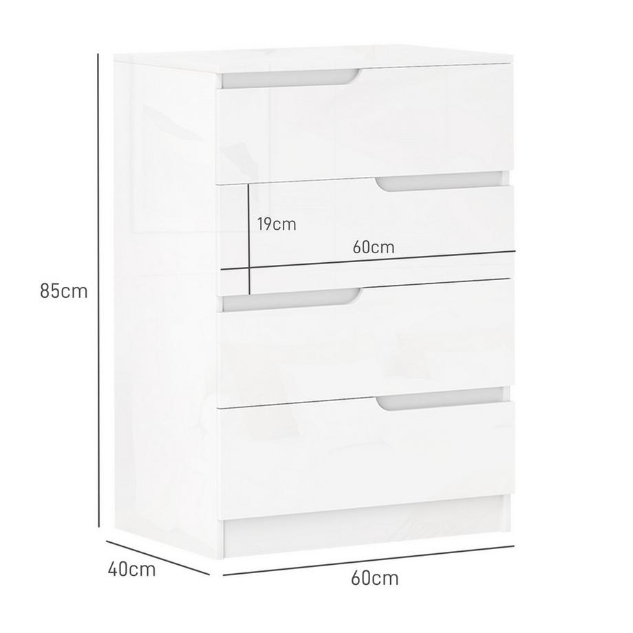 Northio Commode d'appoint avec 4 tiroirs, commode pour salon, chambre, blanc brillant 60 x 40 x 85cm |  