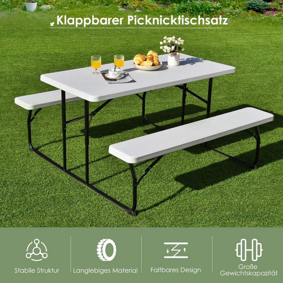 Northix  Campingtisch-Set Klappbarer Picknicktisch mit Bänken Weiß 