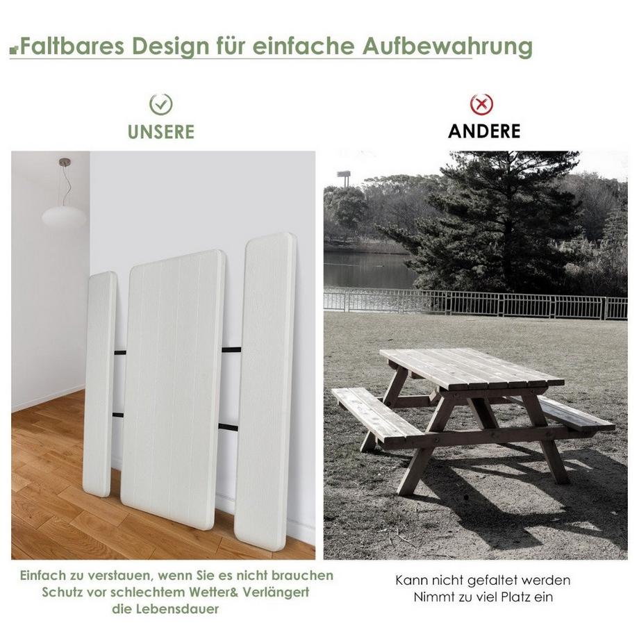 Northix  Campingtisch-Set Klappbarer Picknicktisch mit Bänken Weiß 