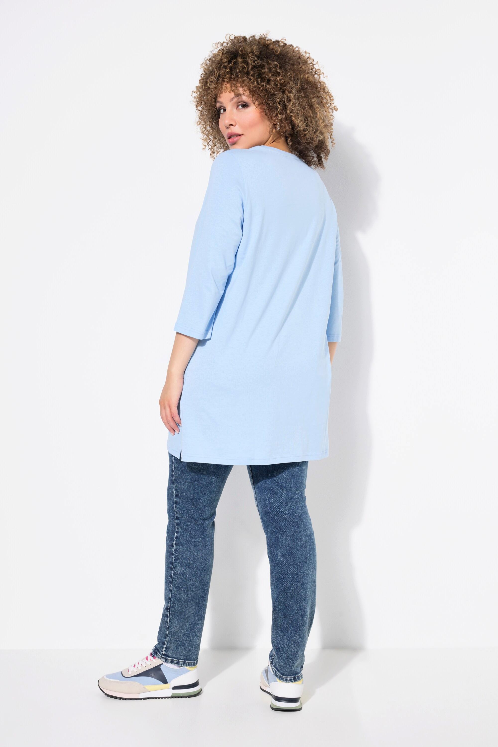 Ulla Popken  Longshirt, Blüten, A-Linie, V-Ausschnitt, 3/4-Arm 