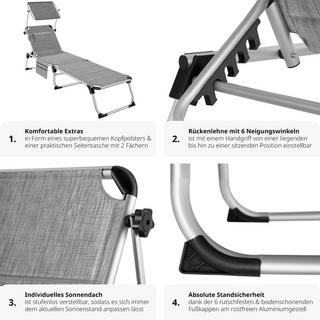 Tectake Sonnenliege mit Aluminiumgestell, stufenlos verstellbares Sonnendach  