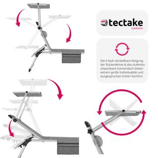 Tectake Sonnenliege mit Aluminiumgestell, stufenlos verstellbares Sonnendach  