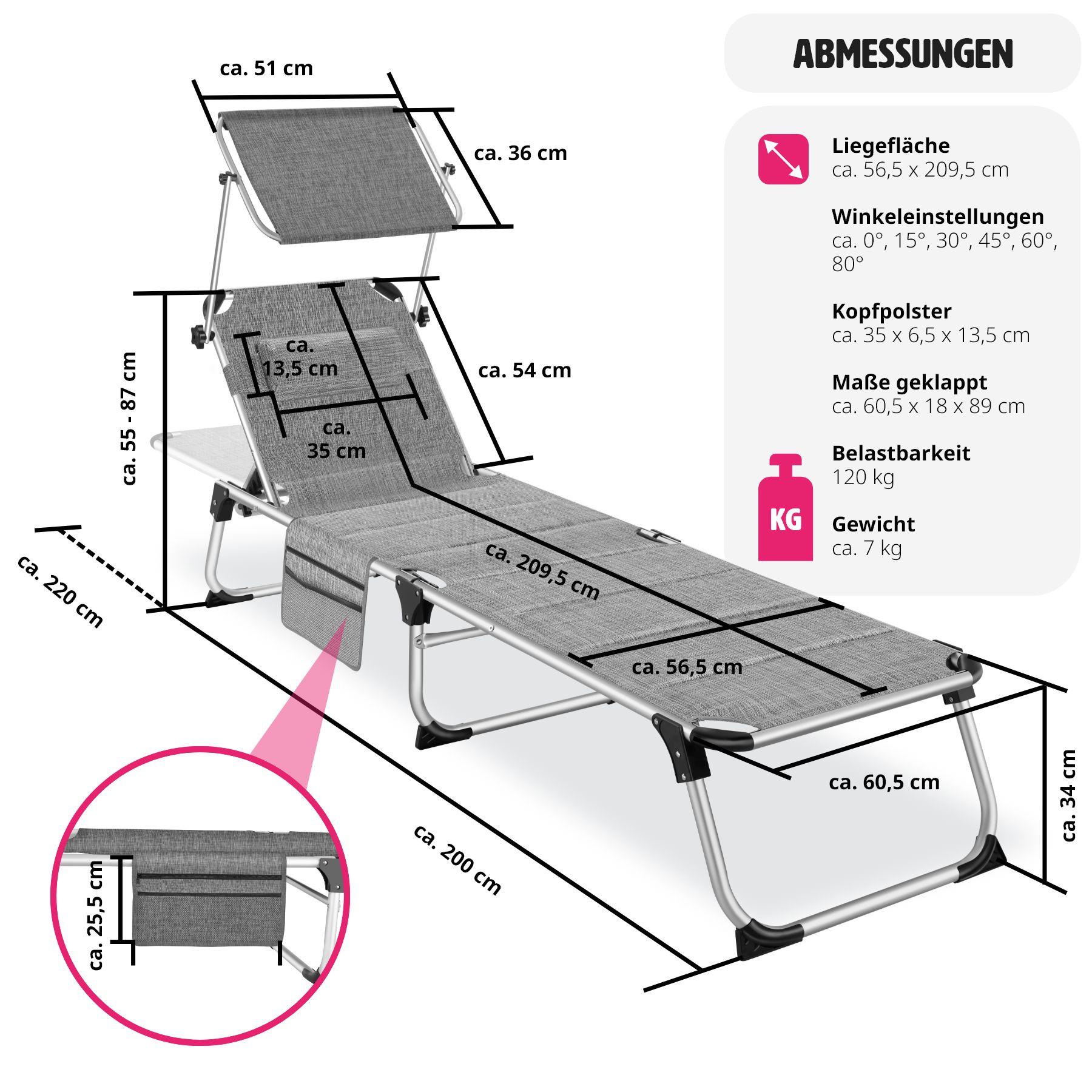 Tectake Bain de soleil Lorella rembourré, pliable  