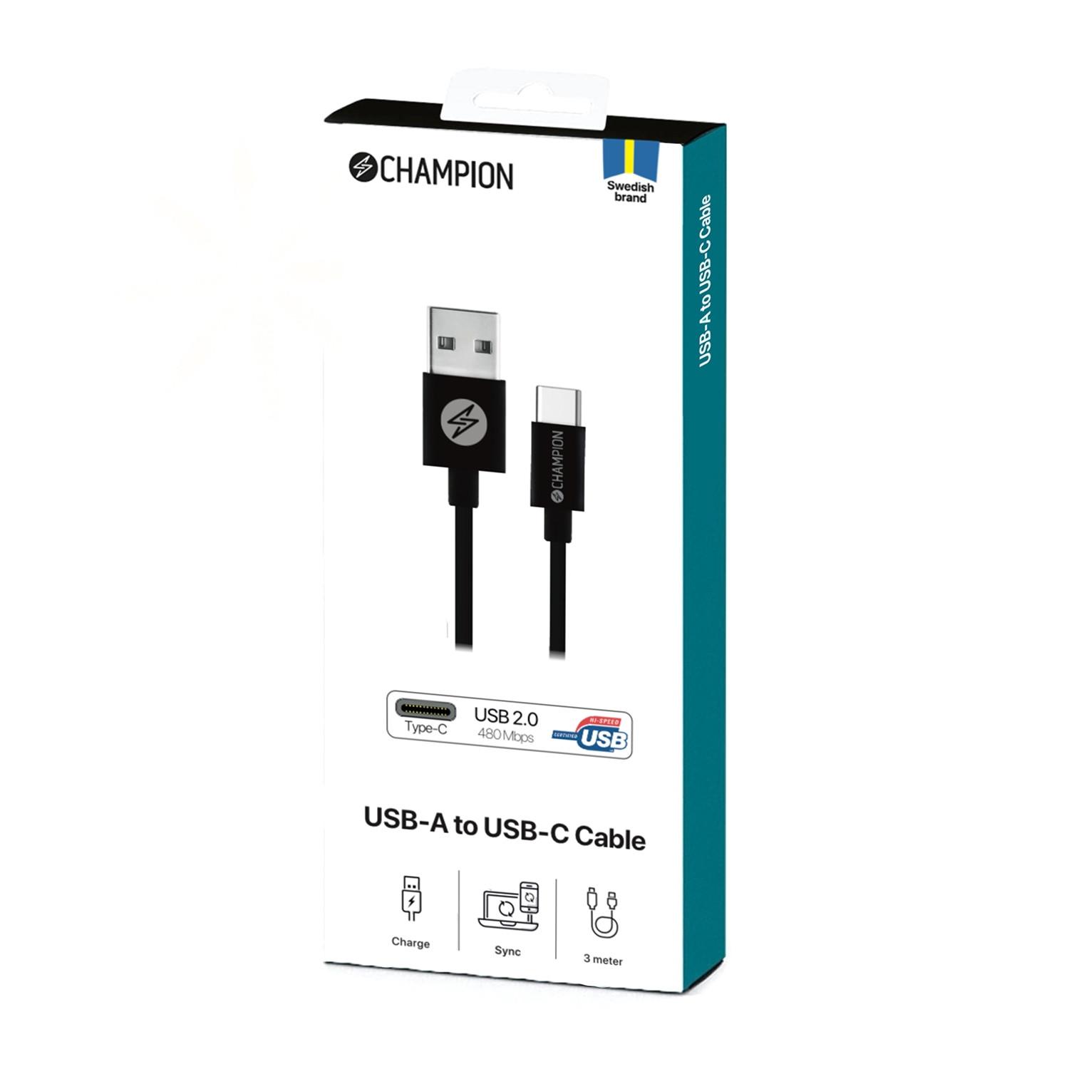 Champion  Câble USB-A vers USB-C 3m Noir 
