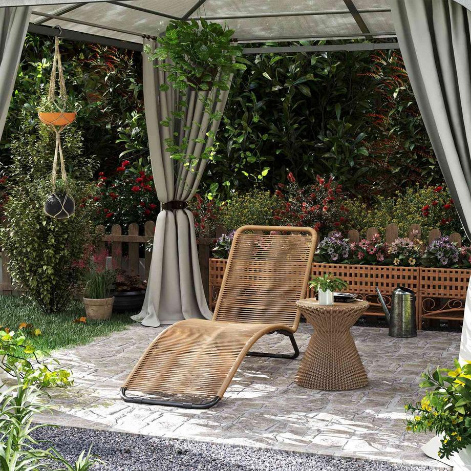 Northio Sonnenliege aus Polyrattan, Gartenliege mit UV-Schutz, wetterfest Liege 120 kg belastbar, Relaxliege Liegestuhl Gartenmöbel für Garten, Balkon, Outdoor, 176 x 58 x 82 cm, Naturholz  