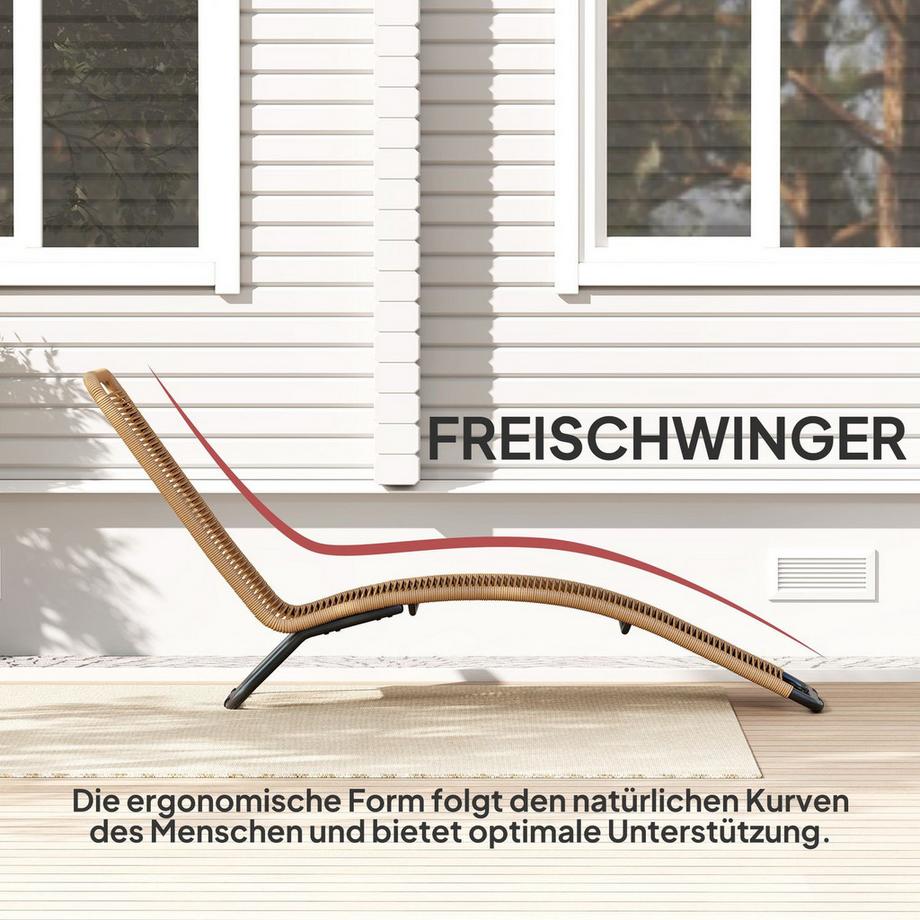 Northio Sonnenliege aus Polyrattan, Gartenliege mit UV-Schutz, wetterfest Liege 120 kg belastbar, Relaxliege Liegestuhl Gartenmöbel für Garten, Balkon, Outdoor, 176 x 58 x 82 cm, Naturholz  