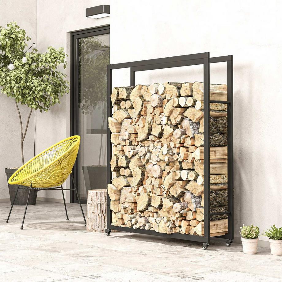 Northio Portalegna con ruote, mobile, struttura in metallo, fino a 150 kg, 120 x 32 x 151 cm, nero  
