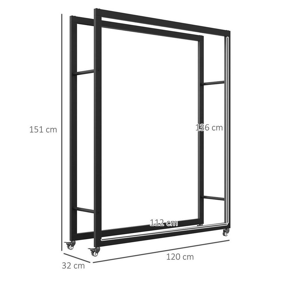 Northio Portalegna con ruote, mobile, struttura in metallo, fino a 150 kg, 120 x 32 x 151 cm, nero  