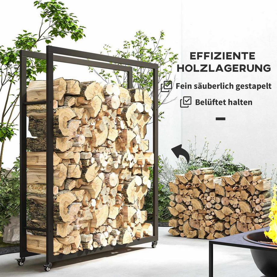 Northio Portalegna con ruote, mobile, struttura in metallo, fino a 150 kg, 120 x 32 x 151 cm, nero  
