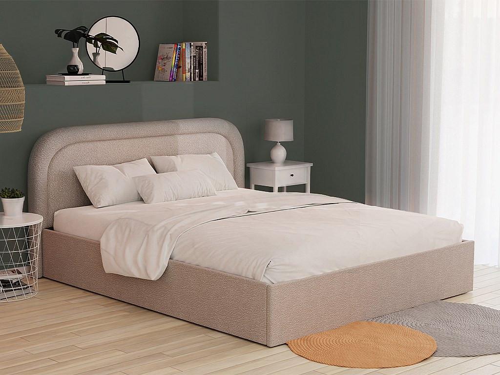 Vente-unique Bett mit Bettkasten + Matratze - 160 x 200 cm - Bouclé-Stoff - Beige - FIREZA  