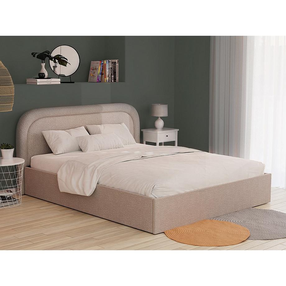 Vente-unique Letto con contenitore 160 x 200 cm Tessuto bouclette Beige + Materasso - FIREZA  
