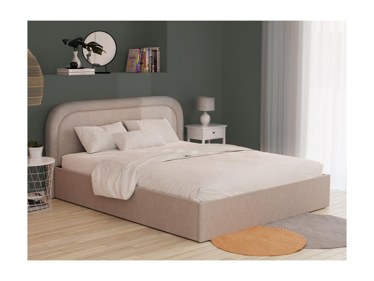 Vente-unique Lit coffre 160 x 200 cm - Tissu bouclette - Beige + Matelas - FIREZA  