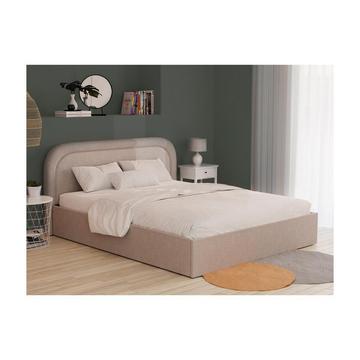 Lit coffre 160 x 200 cm - Tissu bouclette - Beige + Matelas - FIREZA