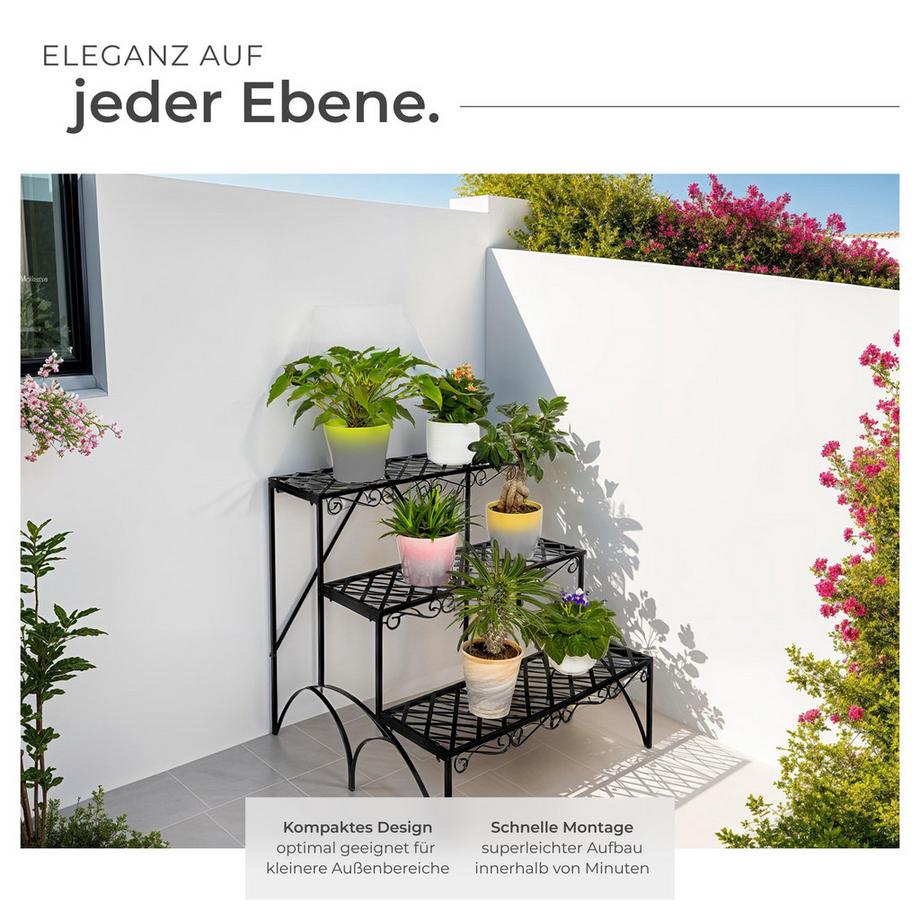 Tectake Blumentreppe Michelle mit 3 Stufen geschwungene Verzierungen  