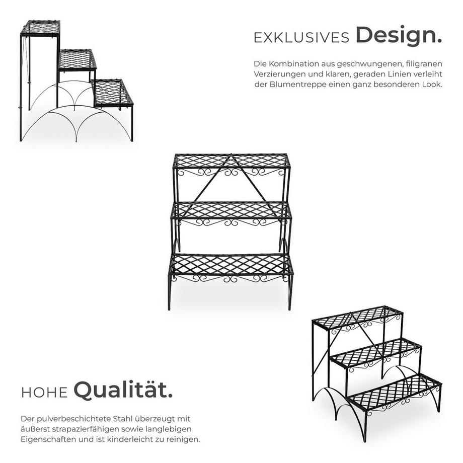 Tectake Blumentreppe Michelle mit 3 Stufen geschwungene Verzierungen  