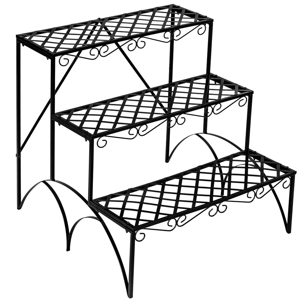 Tectake - Étagère pour plantes droite MICHELLE à 3 niveaux, 60 cm, Charcoal Black