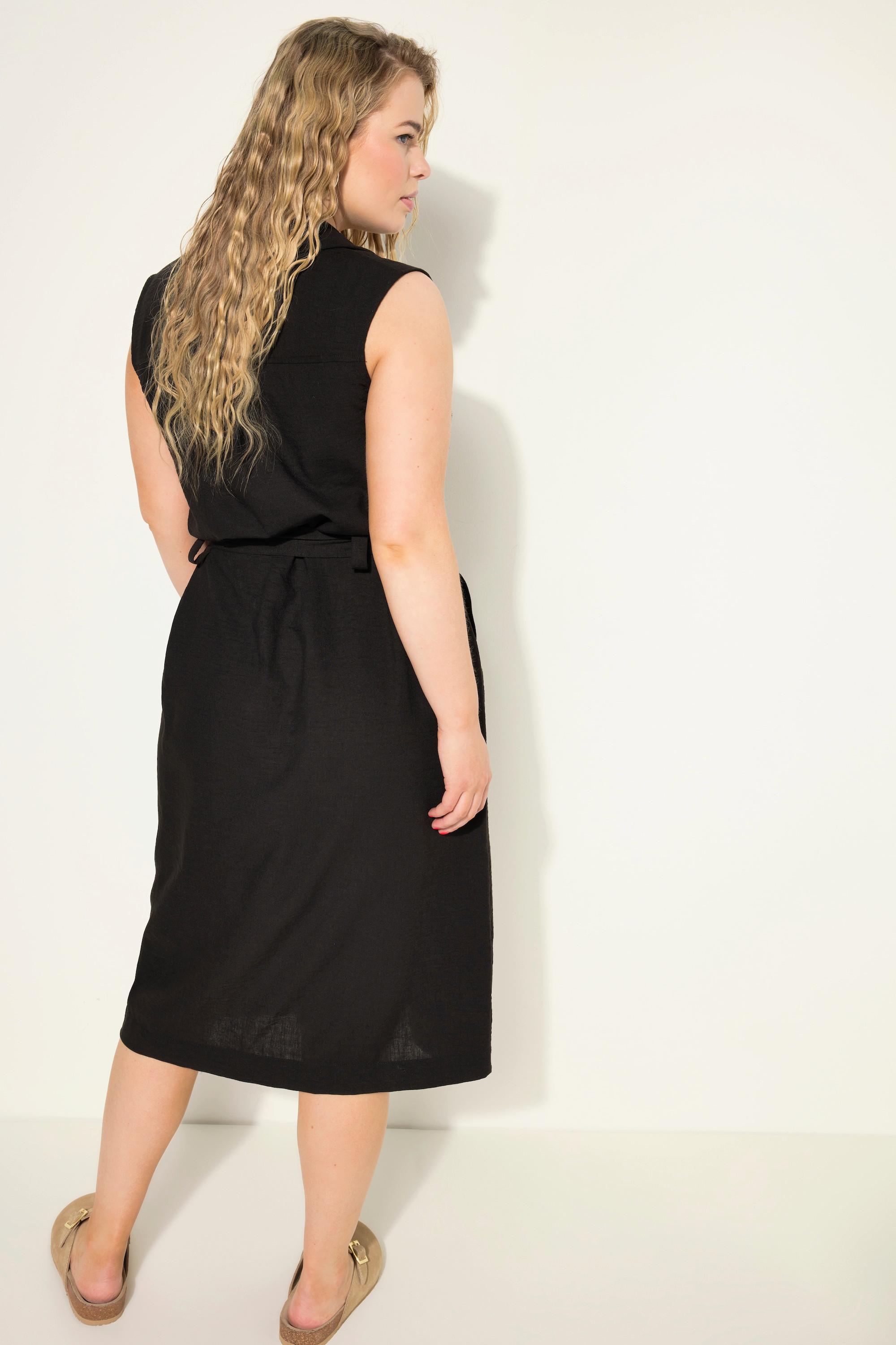 Studio Untold Robe midi style militaire sans manches lin mélangé ceinture à nouer col à revers patte de boutonnage  