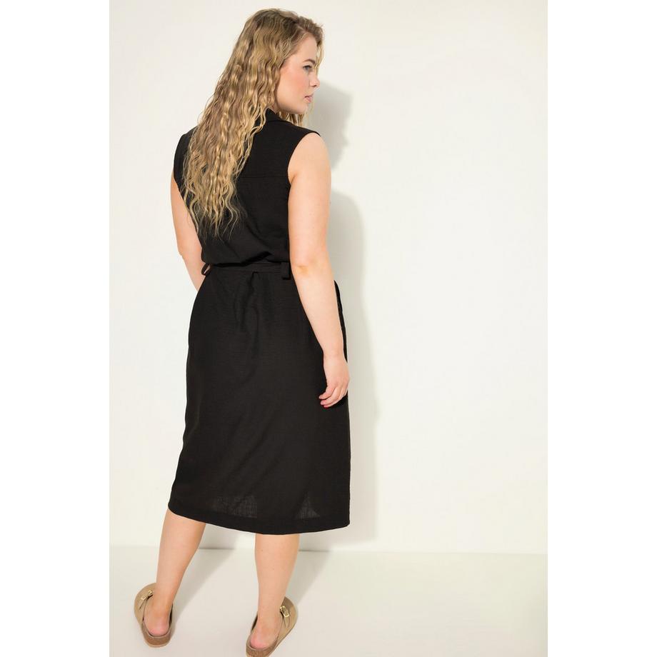 Studio Untold Robe midi style militaire sans manches lin mélangé ceinture à nouer col à revers patte de boutonnage  