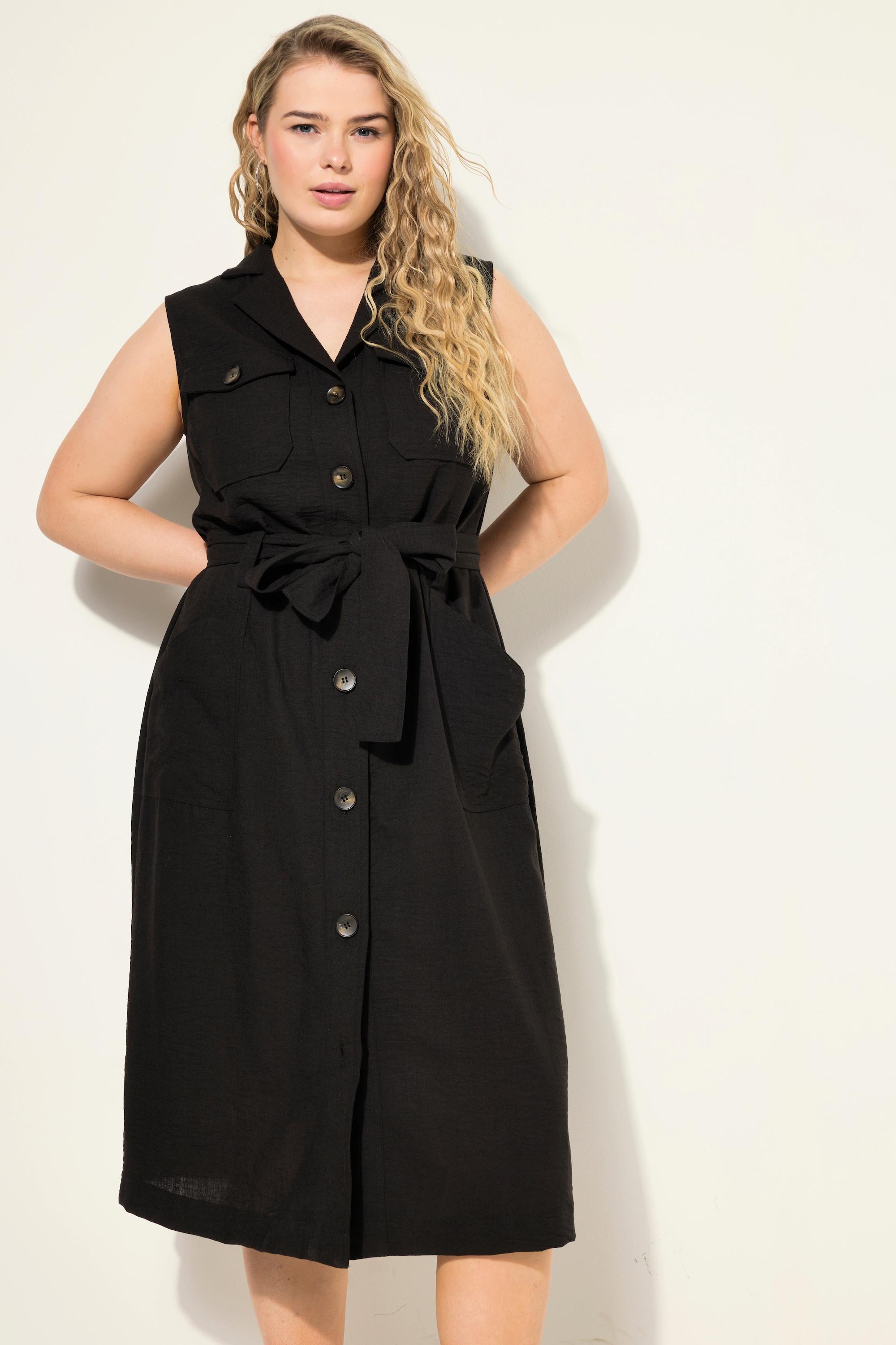 Studio Untold Robe midi style militaire sans manches lin mélangé ceinture à nouer col à revers patte de boutonnage  