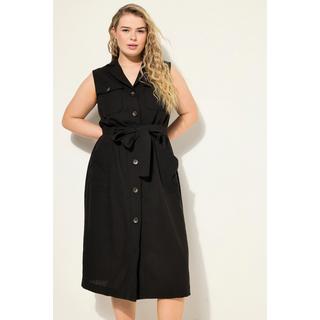 Studio Untold Robe midi style militaire sans manches lin mélangé ceinture à nouer col à revers patte de boutonnage  